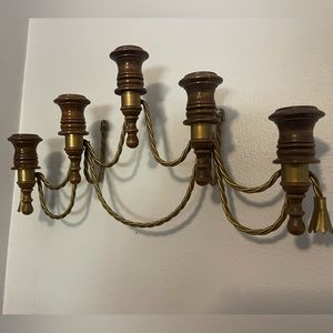 Brass and Wooden Candle Holder Wall Decor